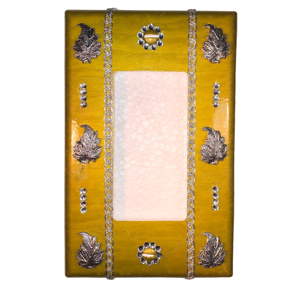 Hand Decorated Wallplate Cover Gold with 3D Silver Leaves Single Rocker Switch